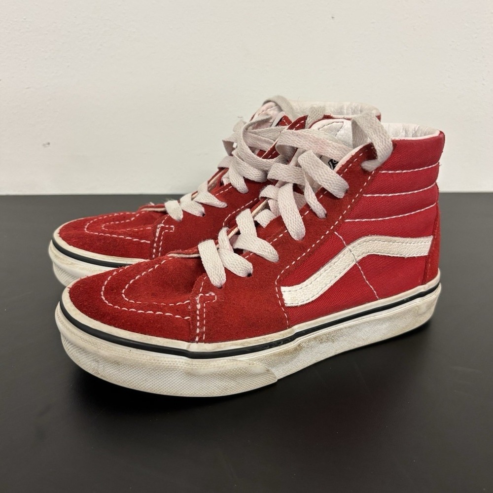 VANS Sk8-Hi Kids US 12.5 Red/White Suede Canvas High Top Lace-Up Sneakers